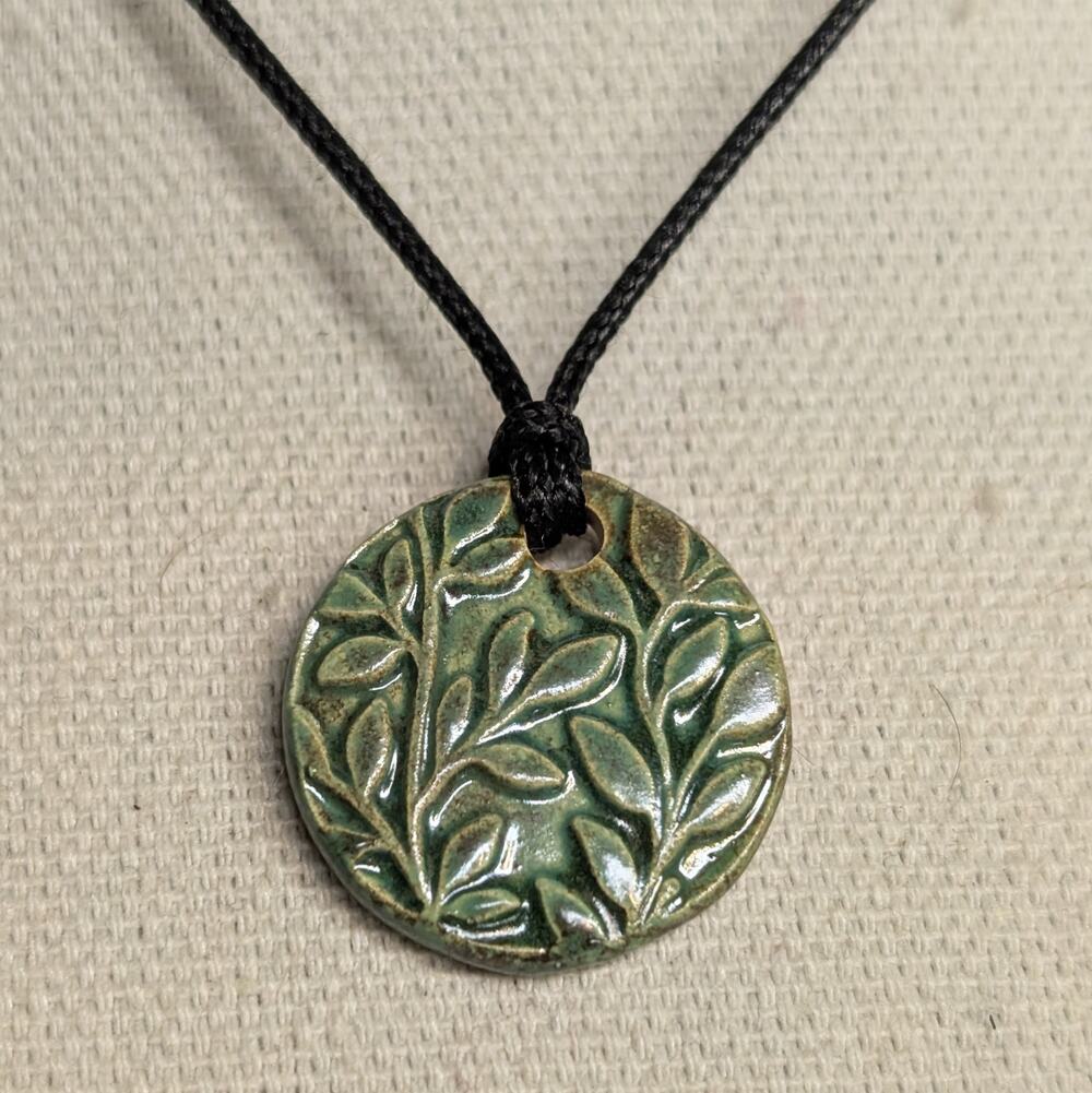 Leaf Botanical Handmade Pendant Ceramic Boho Hippie Adjustable Rope Cord Jewelry